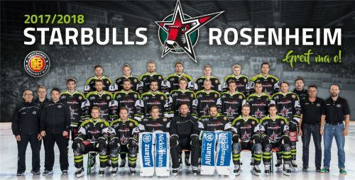 Der Starbulls-Kader für die Oberliga-Saison 2017/2018, obere Reihe von links: Dominik Daxlberger, Andreas Nowak, Maximilian Vollmayer, Michael Baindl, Christoph Echtler, Valentin Hein, Michael Fröhlich. Mittlere Reihe von links: Anton Hirschbeck (Athletik-Trainer), Dominik Waritschlager (Physiotherapeut), Daniel Forman (Physiotherapeut), Simon Heidenreich, Yannick Wenzel, Tobias Draxinger, Matthias Bergmann, Thomas Reichel, Christoph Gottwald, Florian Krumpe, Daniel Bucheli, Fabian Zick, Dr. med. Michael Goebel (Mannschaftsarzt), Ingo Dieckmann (Mannschaftsleiter), Thomas Dorsch (Betreuer). Sitzend von links: Peter Lindlbauer, Michael Rohner, Luca Endres, Manuel Kofler (Trainer), Lukas Steinhauer, Jussi Nättinen, Petri Lammassaari. Foto Schirmer/Starbulls