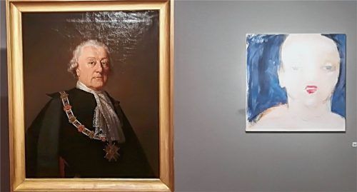 Zwei Konzeptionen von Porträt: Max V. Graf von Preysing-Hohenaschau (um 1800 von Johann Nepomuk della Croce) und ein Porträt ohne Titel von Magdalene Engels von 1995. Foto Mayer