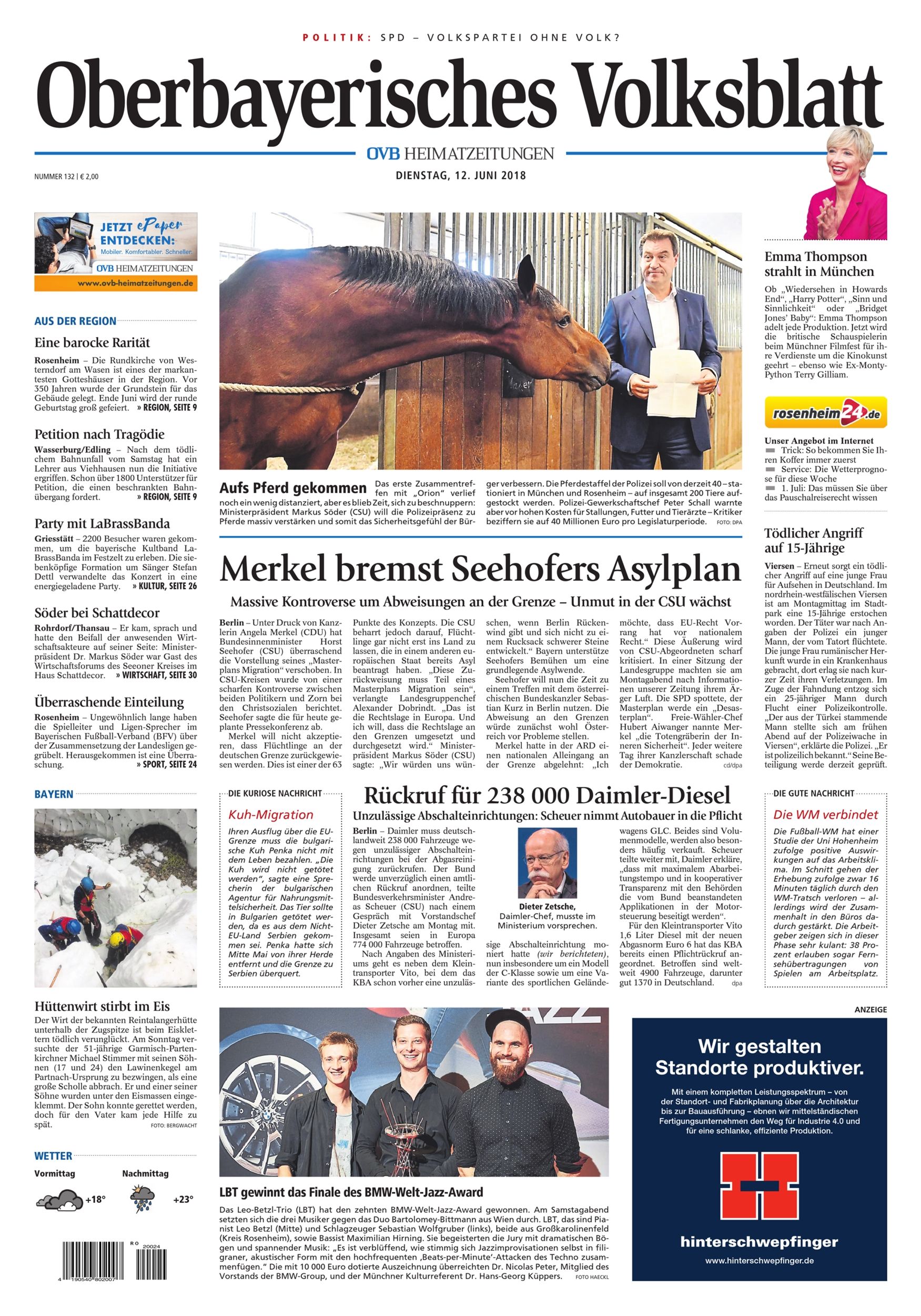 Seite RO1, Ressort Oberbayerisches Volksblatt