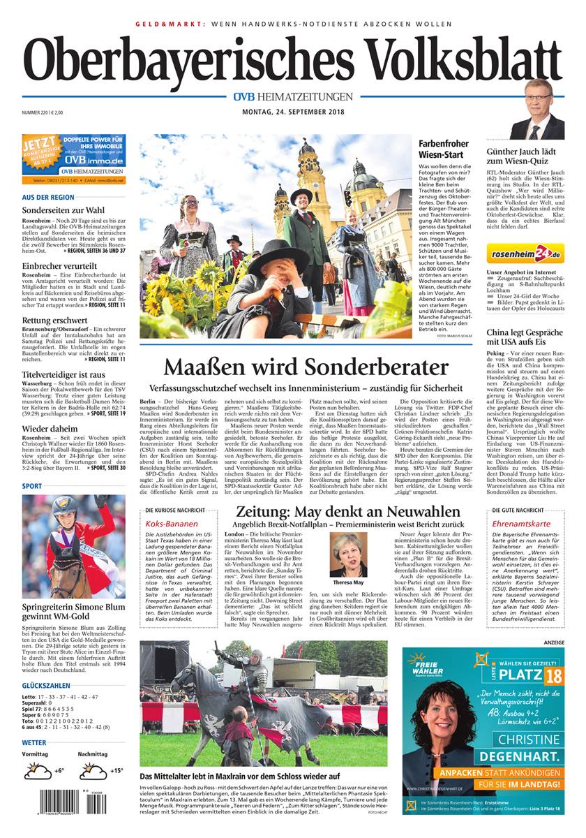 Seite RO1, Ressort Oberbayerisches Volksblatt