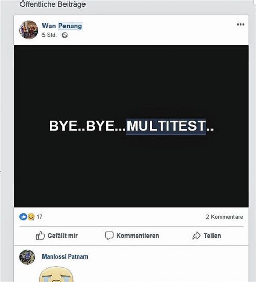 Ein Facebook-Post eines malaysischen Multitest-Mitarbeiters im Werk Penang, das wie der Standort Rosenheim angeblich geschlossen werden soll. Noch veröffentlicht Eigentümer XCerra Stellenangebote für Penang.Foto re